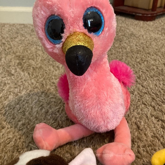 Ty Beanie Babies Big Eye Stuffies Lot Of 9 Whale Flamingo Cat Dog Bird - Picture 5 of 8